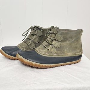 Sorel Out N About womens boots green sz 10.5 Leather Waterproof Winter Rain Snow
